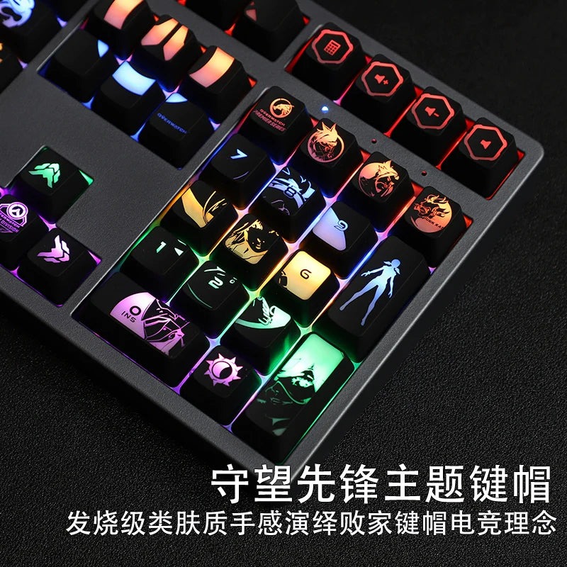 4 pcs/set keysets backlight OW key caps ABS etched  Keycap shine-through for Overwatch gamer Mechanical Keyboard ANSI black