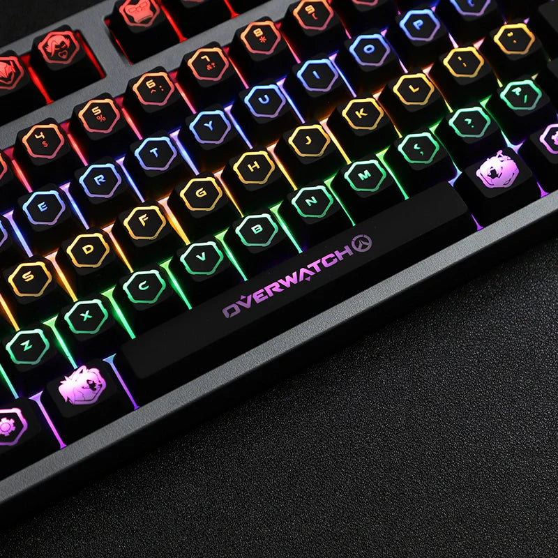 4 pcs/set keysets backlight OW key caps ABS etched  Keycap shine-through for Overwatch gamer Mechanical Keyboard ANSI black