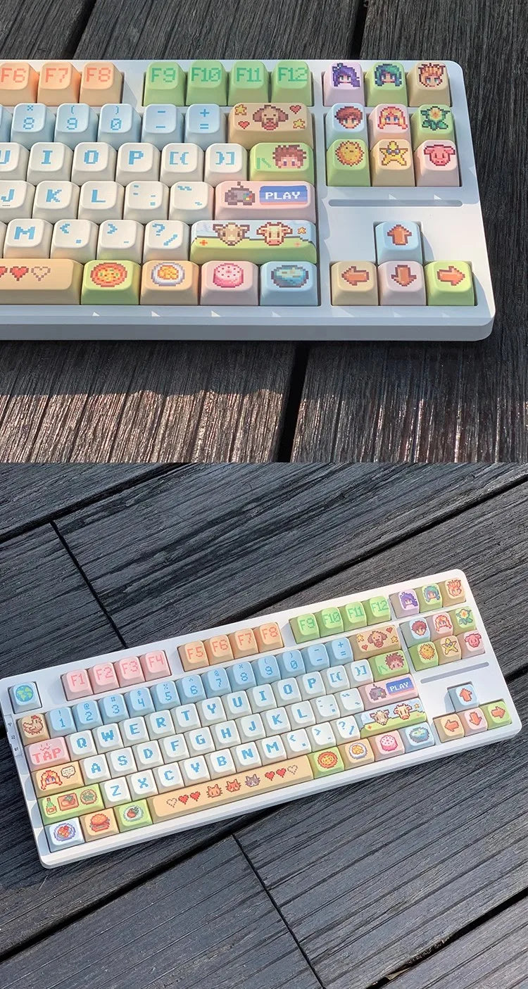 Stardew Valley Theme Keycaps Set PBT Sublimation Cherry Profile Keycaps for Mechanical Keyboard Pixel Valley Custom Key Caps