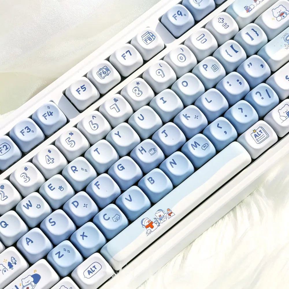 135 Keys MOA Profile Keycaps Winter Bear Theme PBT Keycaps For MX Switch Mechanical keyboard Dye Sublimation Blue White key Caps