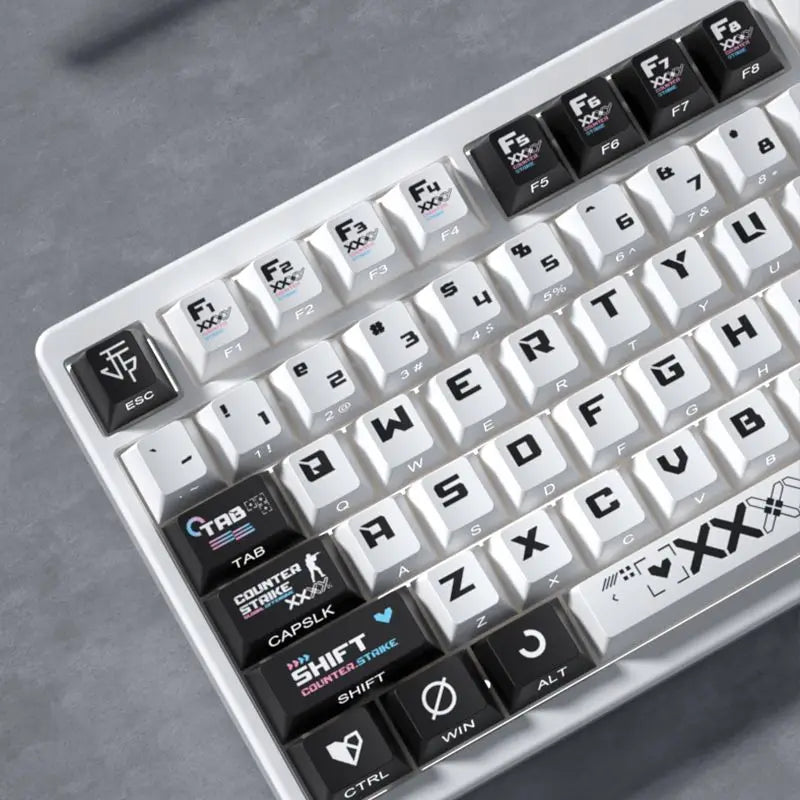 Black and White Double Color Matching Side Engraving Keycaps Set Sublimation Original Height Translucent Keycap Wooting Made68