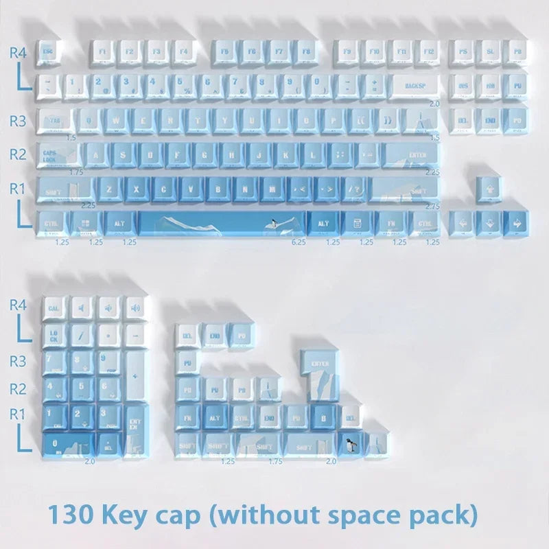 PIIFOX PBT OEM Profile Keycaps 135Keys Heat Sublimation Keycaps Ice Age Seeking Glacier Hand Painted Translucent  Key Caps
