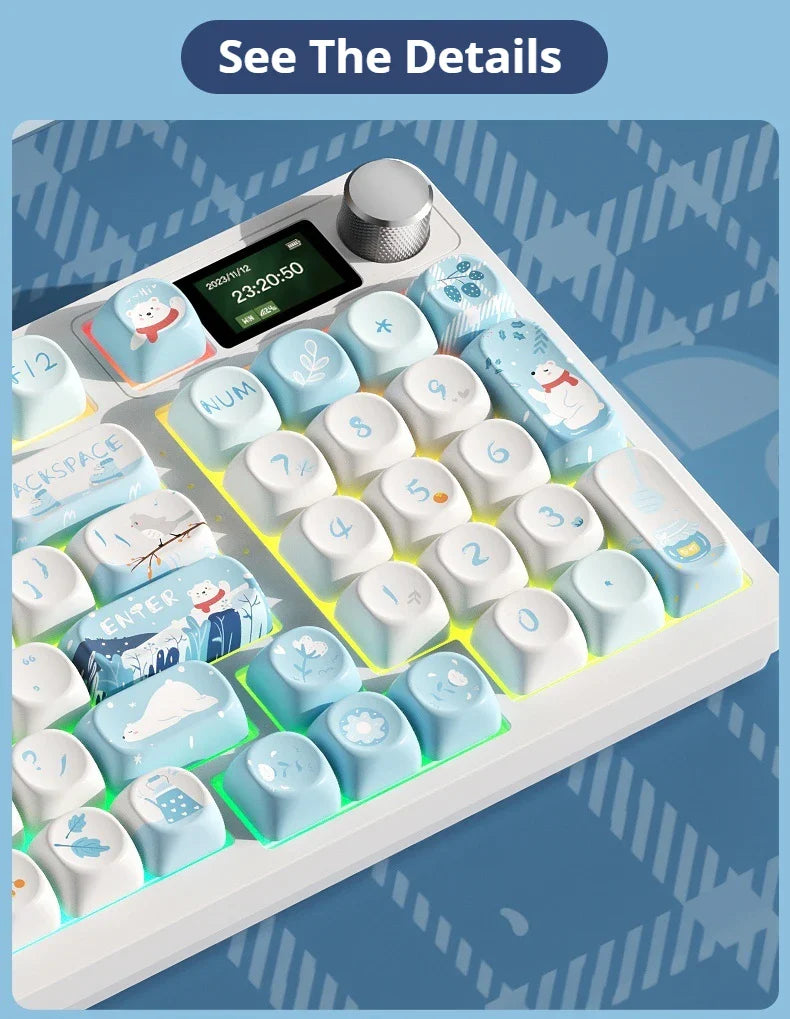 Winter First Snow Themed Keycap 127 Keys Oqo Profile Pbt Thermal Sublimation Mechanical Keyboard Blue Cartoon Cute Anime Keycap