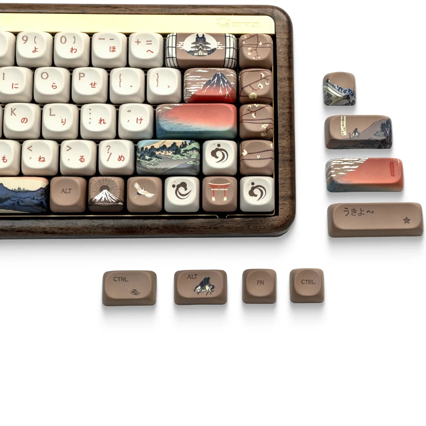 XVX MOA Keycaps Brown Japanese Painting Keycaps Dye-sub PBT Custom Keyboard Keycaps 75 Percent 140 Keys Illustration Key Cap