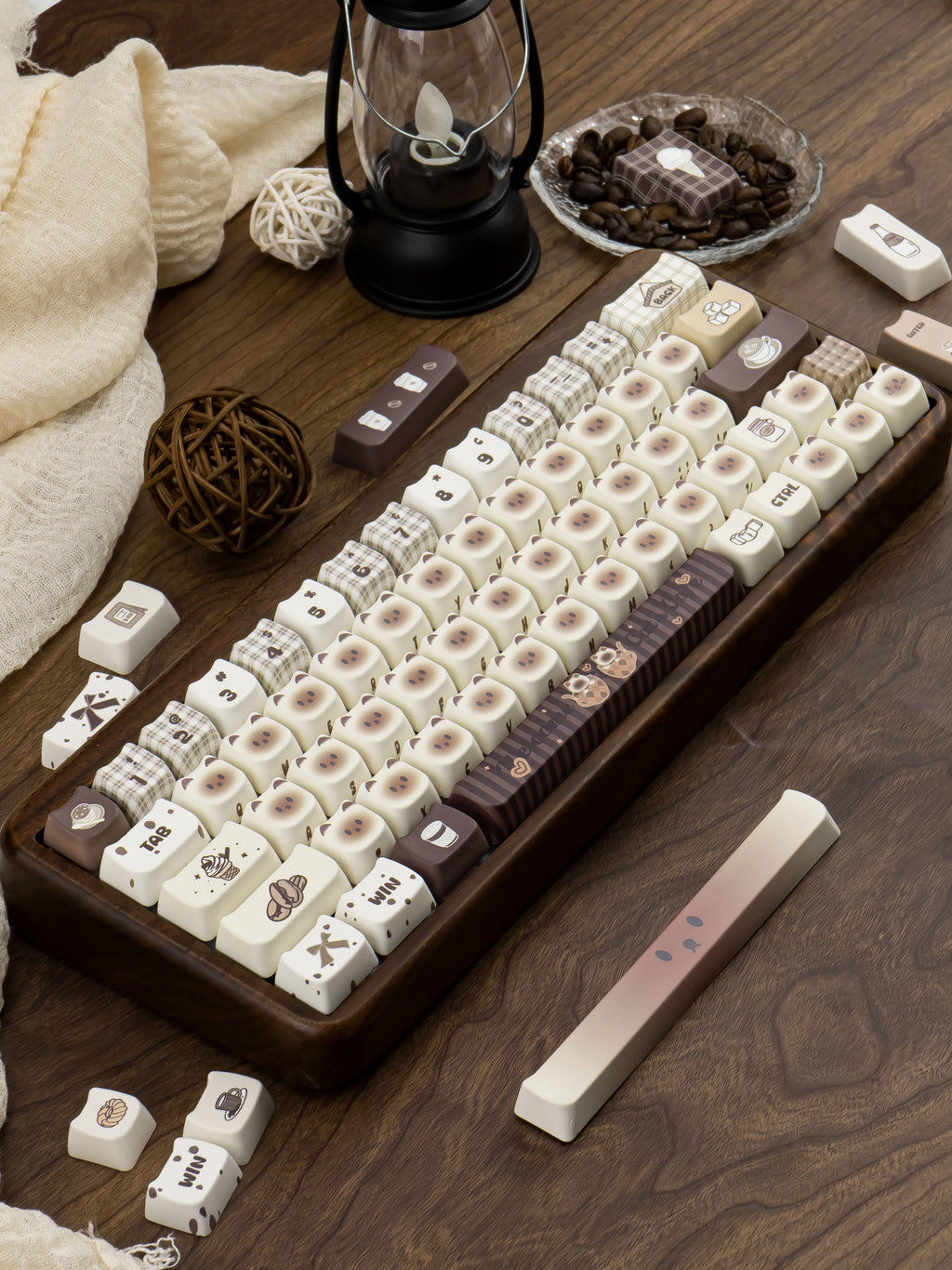 Siamese Cat Cafe Keycap Cherry MAO Profile Cute Cat Head PBT Keycaps Original White Brown Personalized Mechanical Keyboard Caps