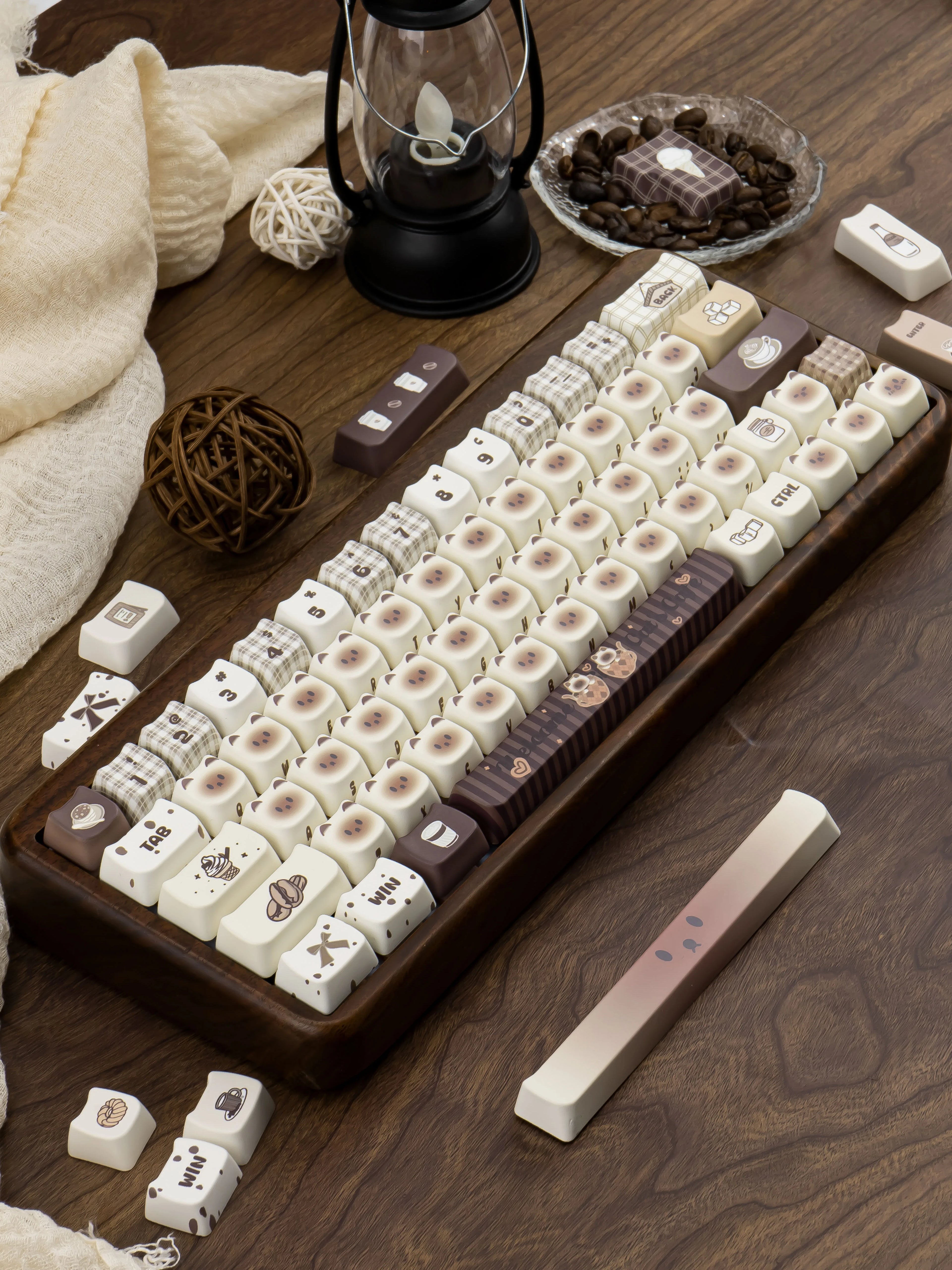 Siamese Cat Cafe Keycap Cherry MAO Profile Cute Cat Head PBT Keycaps Original White Brown Personalized Mechanical Keyboard Caps