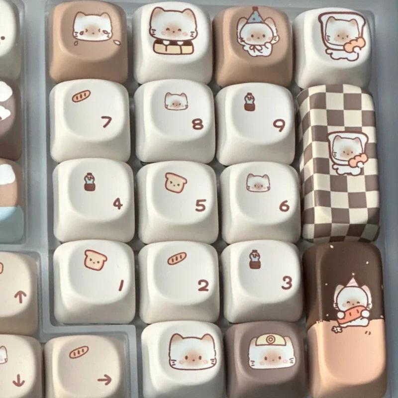 Siamese Cat Bakery Theme Keycaps Set Cat Custom Keycaps PBT Sublimation MOA Profile Keycaps for Mechanical Keyboard Accessories