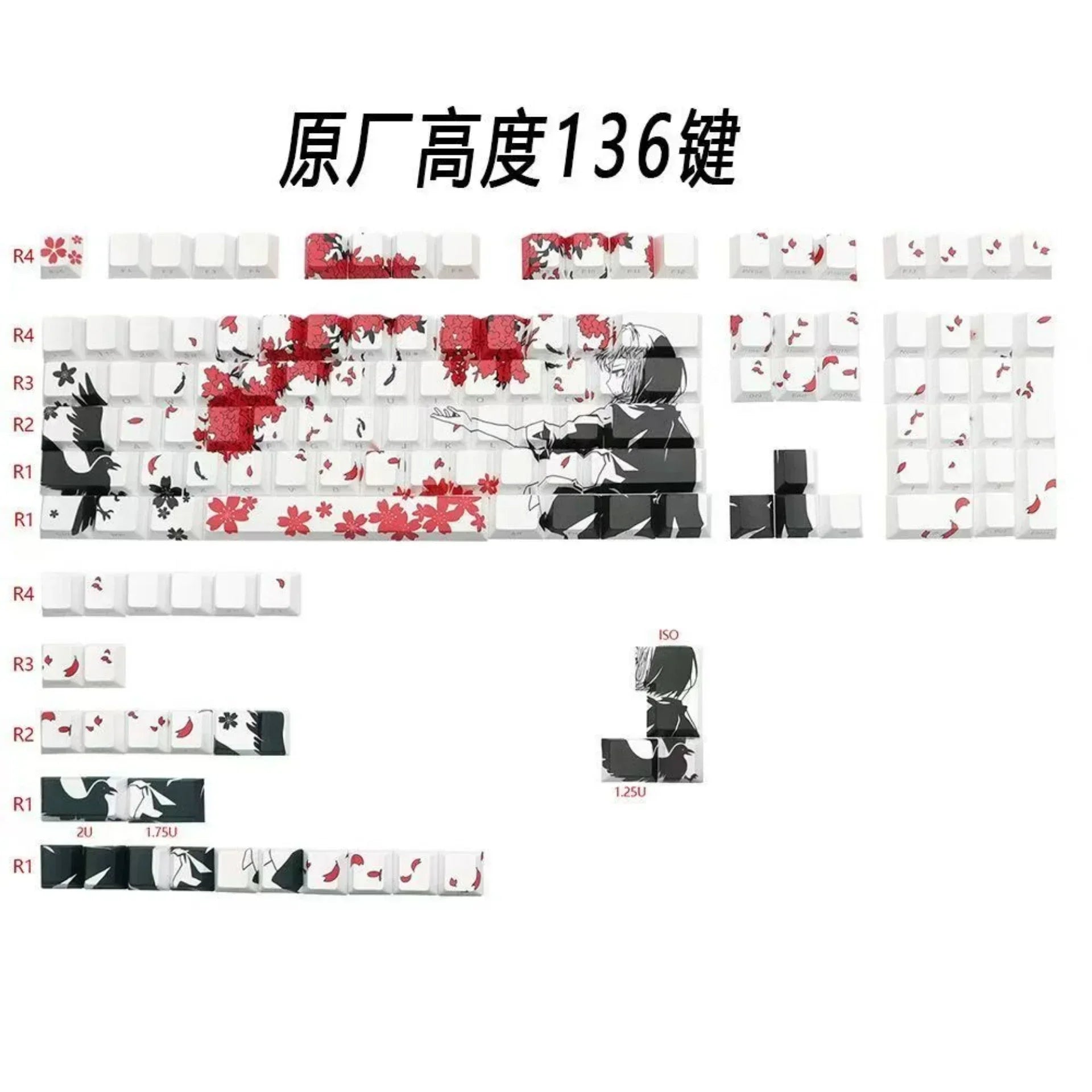 135 Key Side Engraved Transparent Sakura Girl Key Cap PBT for MX Switch HI75 HI8 68 F99 104 64 Wooting Mechanical Keyboard