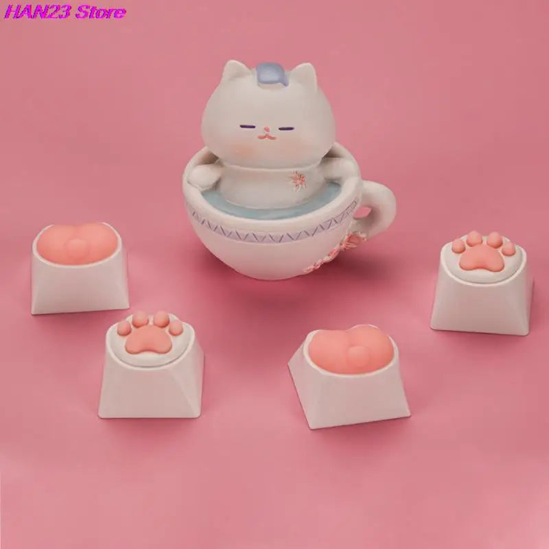 1PC Cute Cat Paw Keycaps For Mechanical Keyboard Cherry MX Switch DIY Key Cap Soft Silicone Keycup Artisan Pink Color