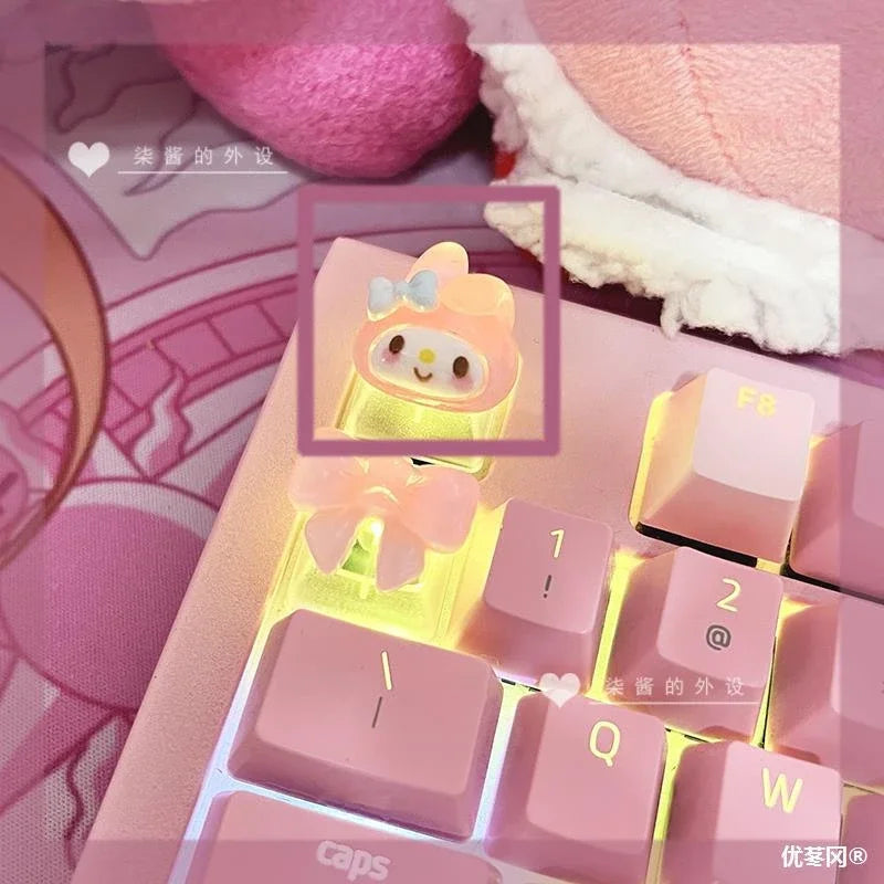 Sanrio New HelloKitty Cartoon Kuromi My Melody CinnamorollChoiceNonopaque Game Cherry Axis Keycaps, Mechanical Keyboard Keycaps