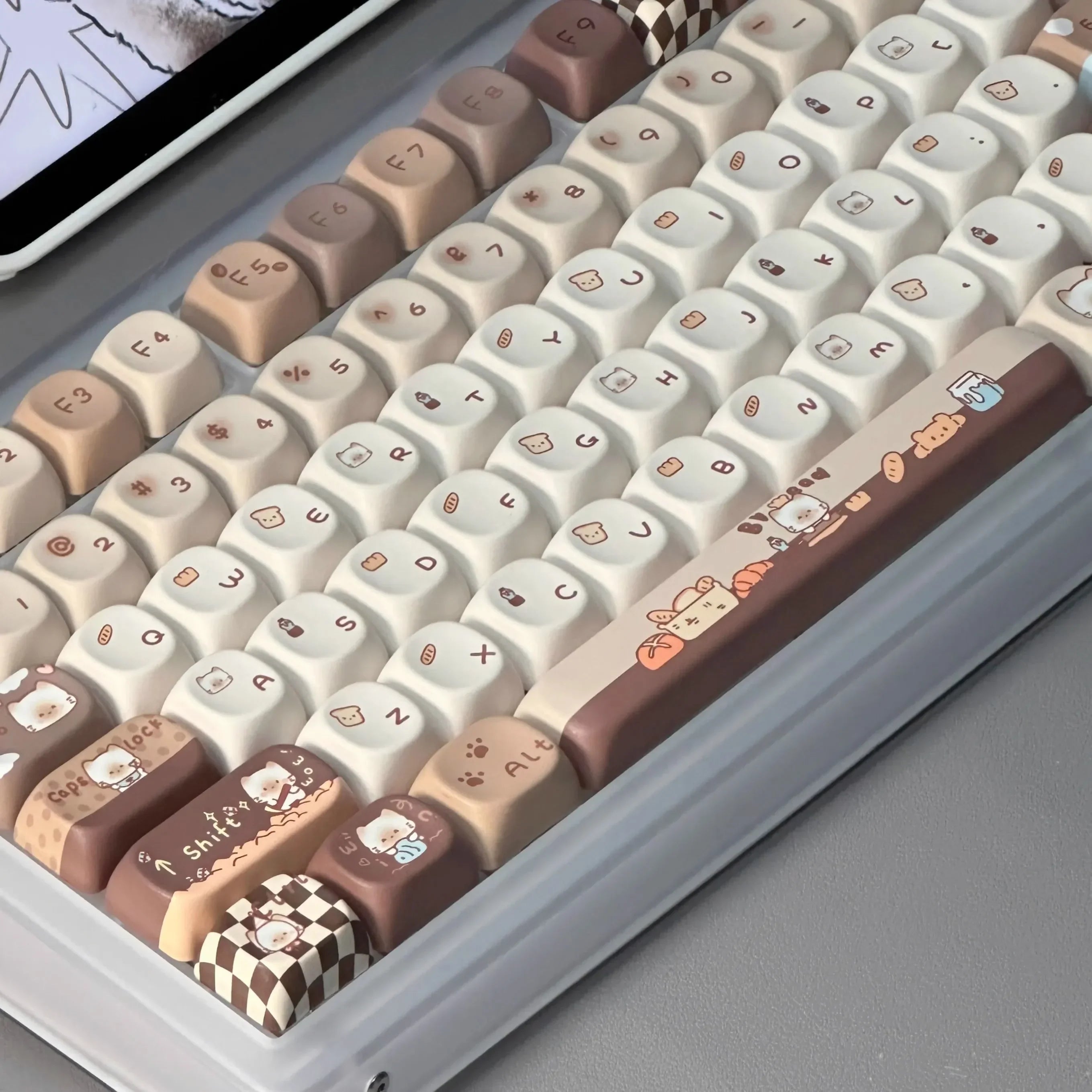 Siamese Cat Bakery Theme Keycaps Set Cat Custom Keycaps PBT Sublimation MOA Profile Keycaps for Mechanical Keyboard Accessories