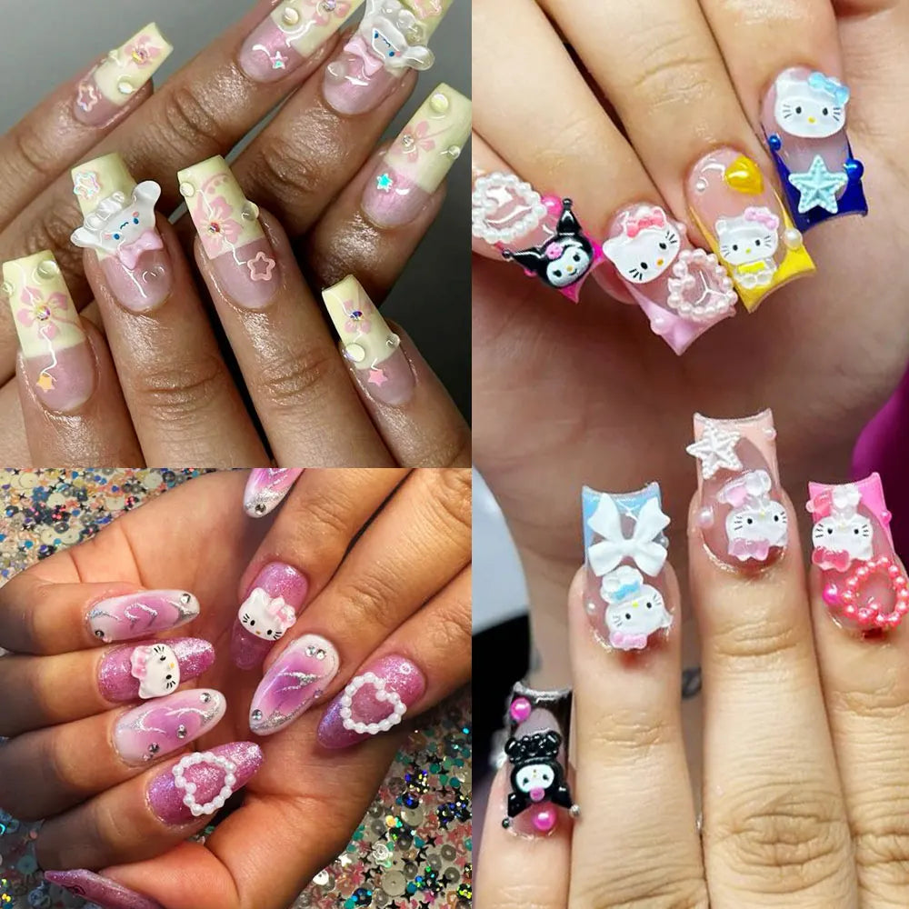 35/50/70/240pcs Cute Sanrio Nail Art Jewelry Decoration Kawaii Hello Kitty Kuromi Rhinestone Charms For Nail Y2K Manicure Crafts