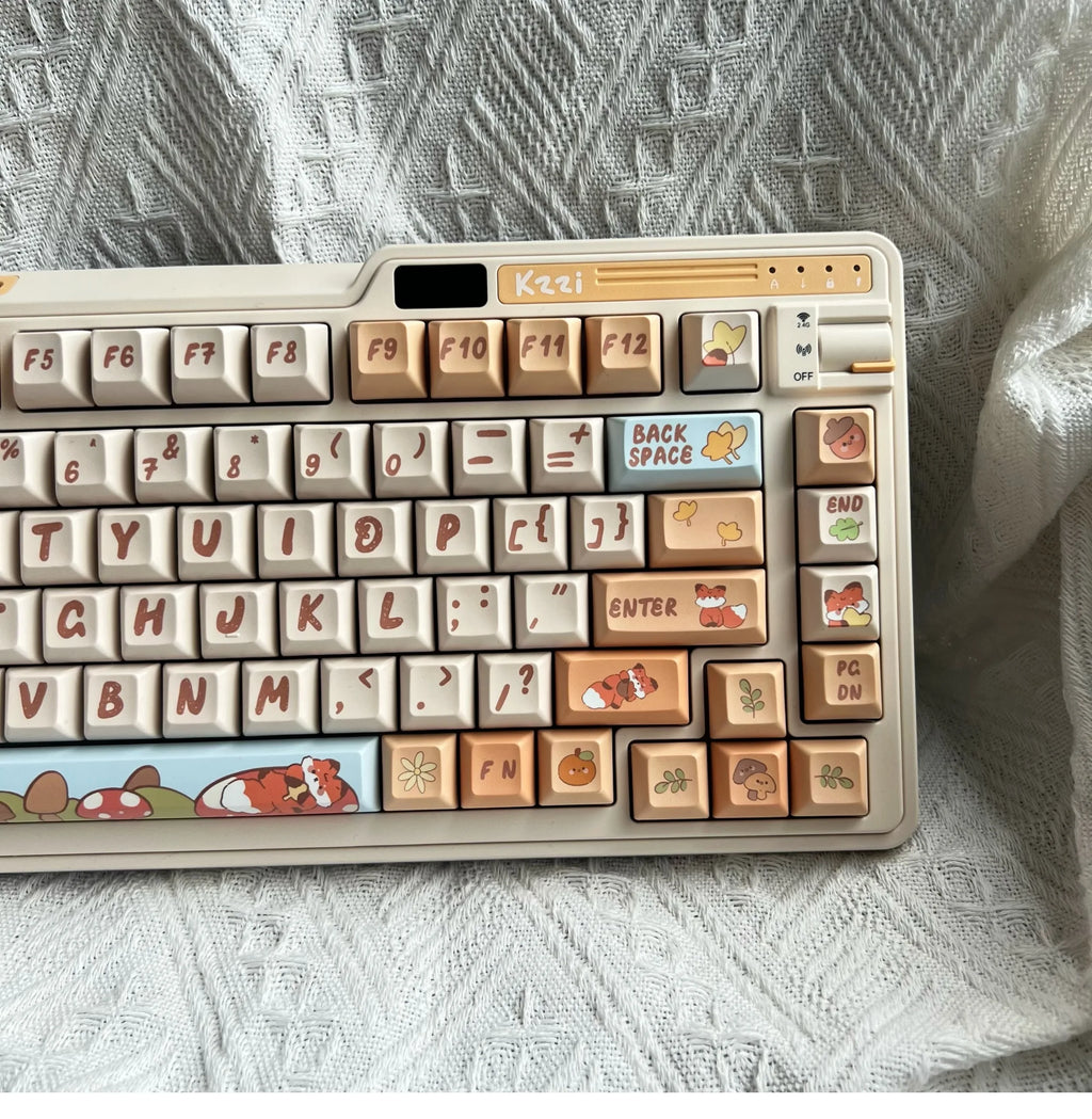 142 Keys Cartoon Fox Keycap KCA MDA Highly Orange Beige Mushroom Keycap PBT Small Animal Cute Diy Keycap For Mechanical Keyboard