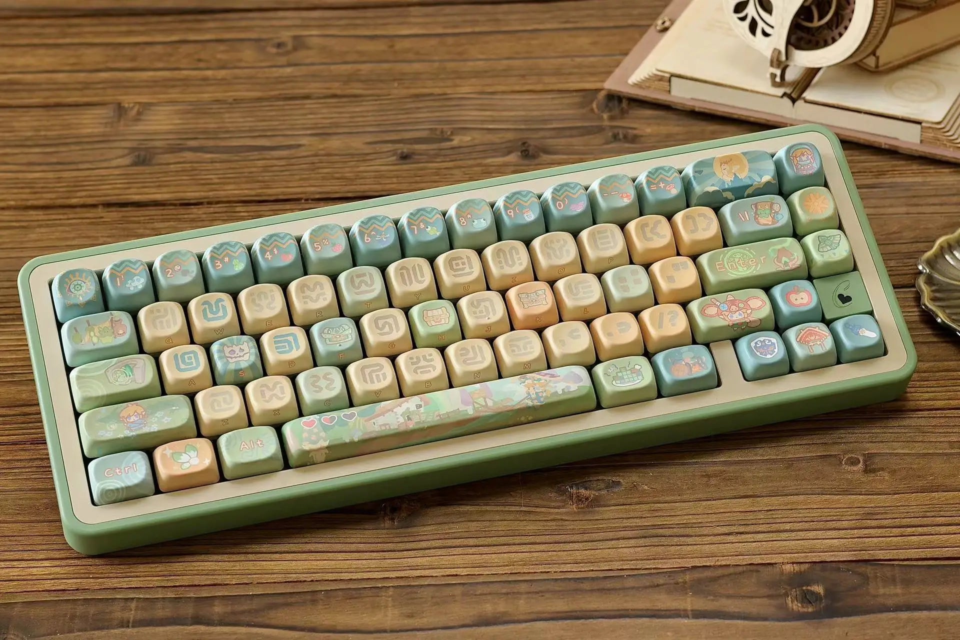 Dragon Tears Keycaps MOA/SOA Keycap Customized Cute Keycaps PBT Original Artist Green Keycap for Alice/ANSI Mechanical Keyboard