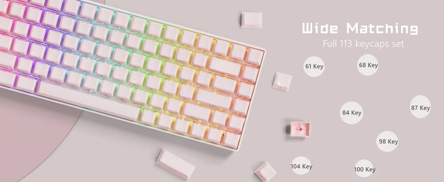 113 Key Jelly Round Side Keycaps Ice Crystal Translucent Pink OEM Profile Key cap for Cherry MX 61 68 104 Mechanical Keyboard