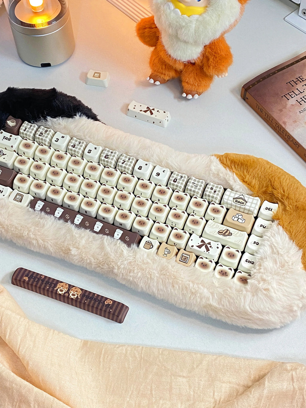 Siamese Cat Cafe Keycap Cherry MAO Profile Cute Cat Head PBT Keycaps Original White Brown Personalized Mechanical Keyboard Caps