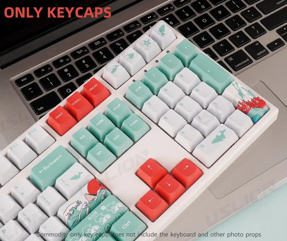 108 Keys OEM Profile Keycaps Coral Sea Theme PBT Five-side DYE Sublimation Key Caps for Gaming Mechanical Keyboard MX Switches