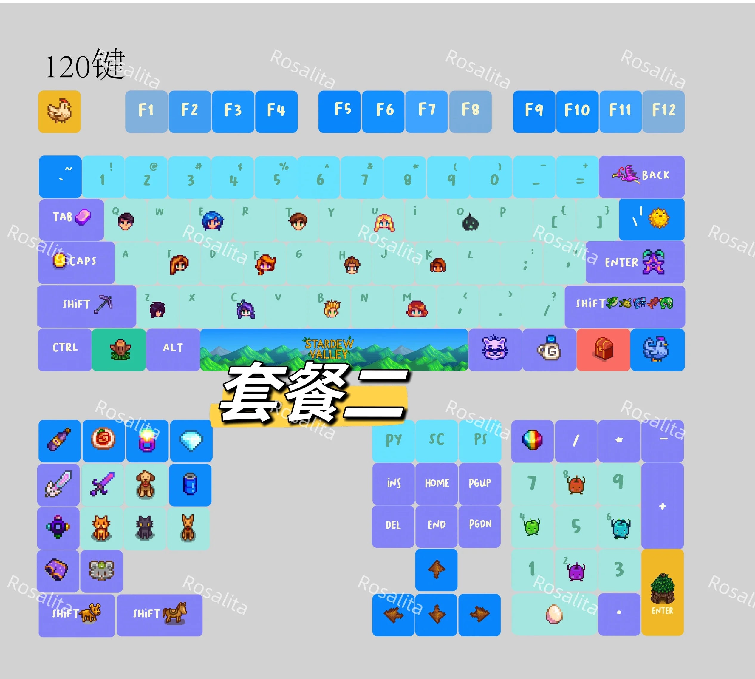 Stardew Valley Theme Keycaps Set PBT Sublimation Cherry Profile Keycaps for Mechanical Keyboard Pixel Valley Custom Key Caps