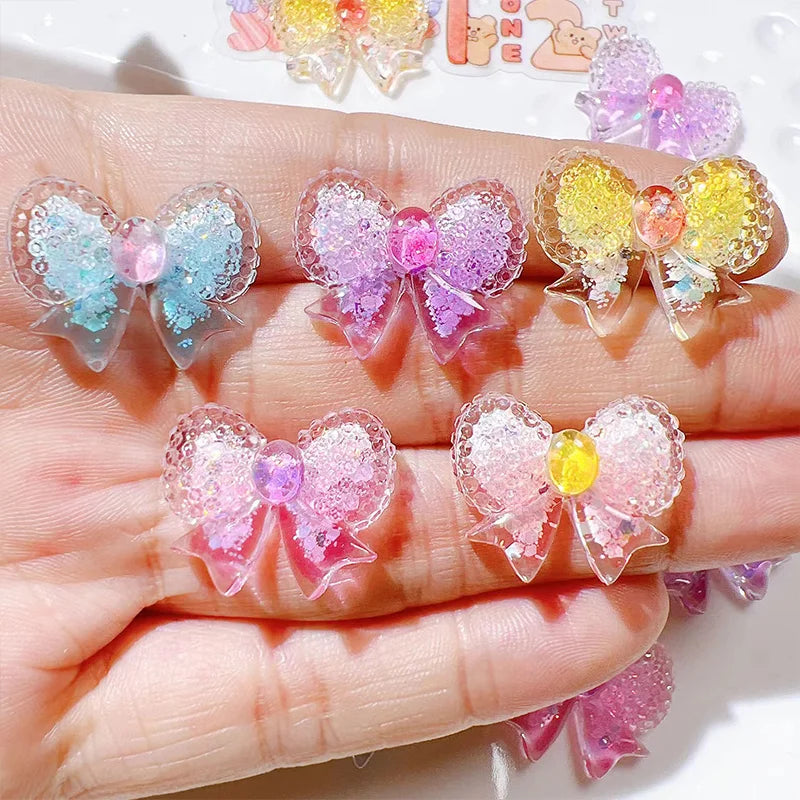10pcs Colored Ribbon Resin Bow Nail Charm Parts 3D Nail Art Decoration Accessories Supplies for  DIY Manicure Design