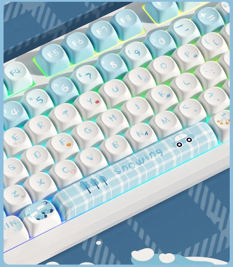 Winter First Snow Themed Keycap 127 Keys Oqo Profile Pbt Thermal Sublimation Mechanical Keyboard Blue Cartoon Cute Anime Keycap