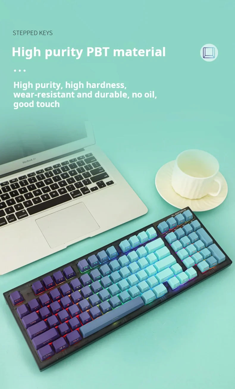 Green Lotus Gradient Keycaps Backlit Transparent Keycap OEM Profile PBT Side/Top Print Key Cap For MX Switch Mechanical Keyboard