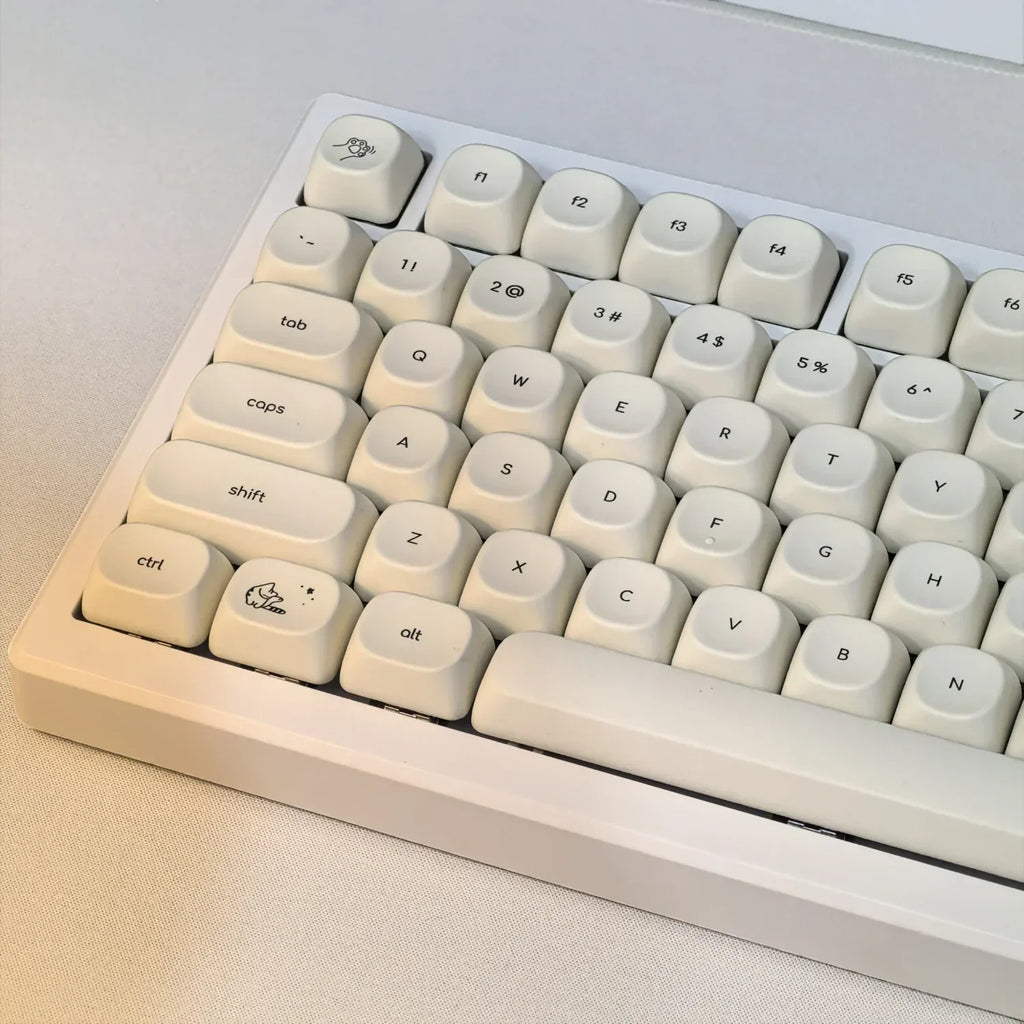 Simple Milky White Cute Cat Theme Keycap 124Keys PBT Sublimation MOA Profile Round Ball Caps Korean Mechanical Keyboard Keycaps