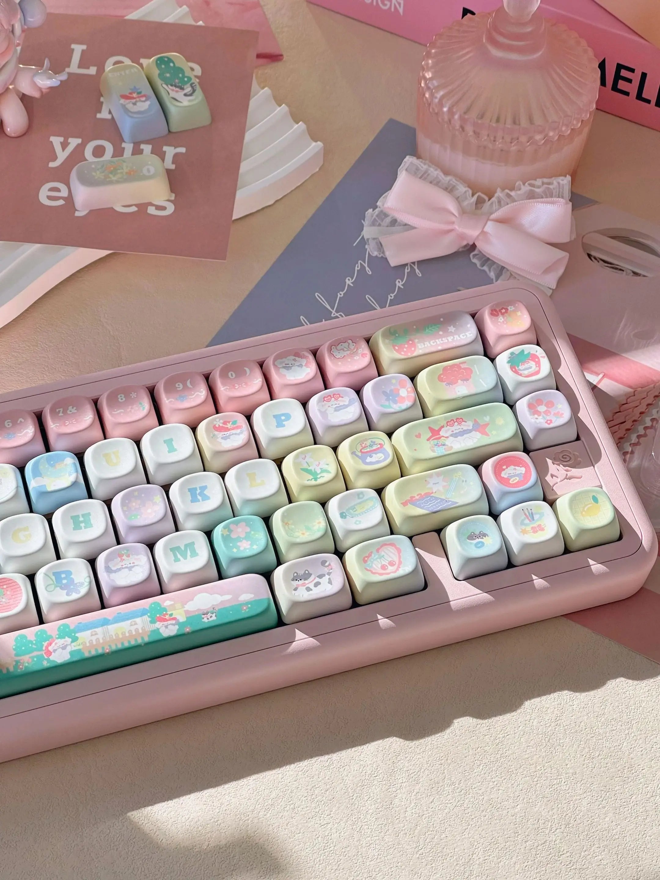 New 131 Key Cute Hand Drawn Theme Keycaps Xoa Profile Pbt Material Thermal Sublimation  Mechanical Gaming Keyboard Key Caps Gift