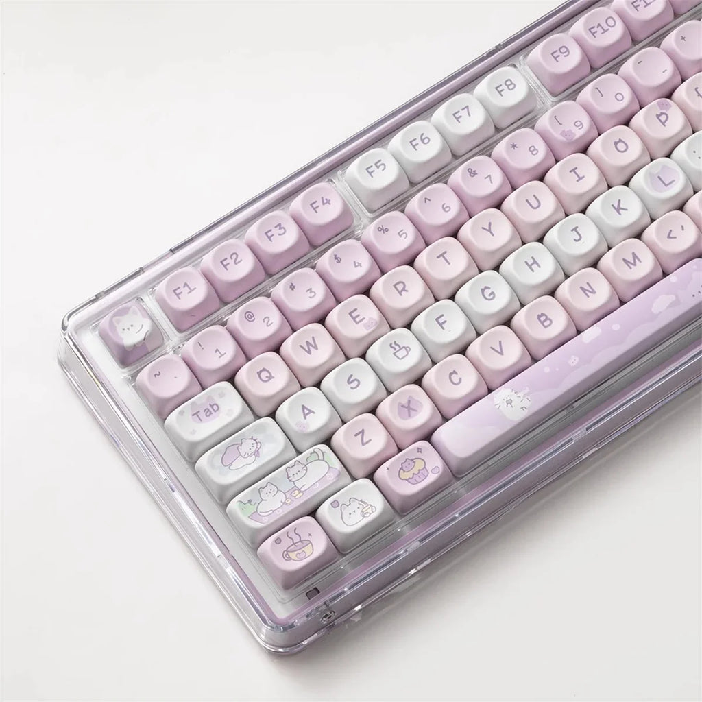 132 Keys Dye Sublimation PBT Keycaps Purple Cute Cat Themed MOT Profile Keycap for Gateron MOA MX Switches Mechanical Keyboard