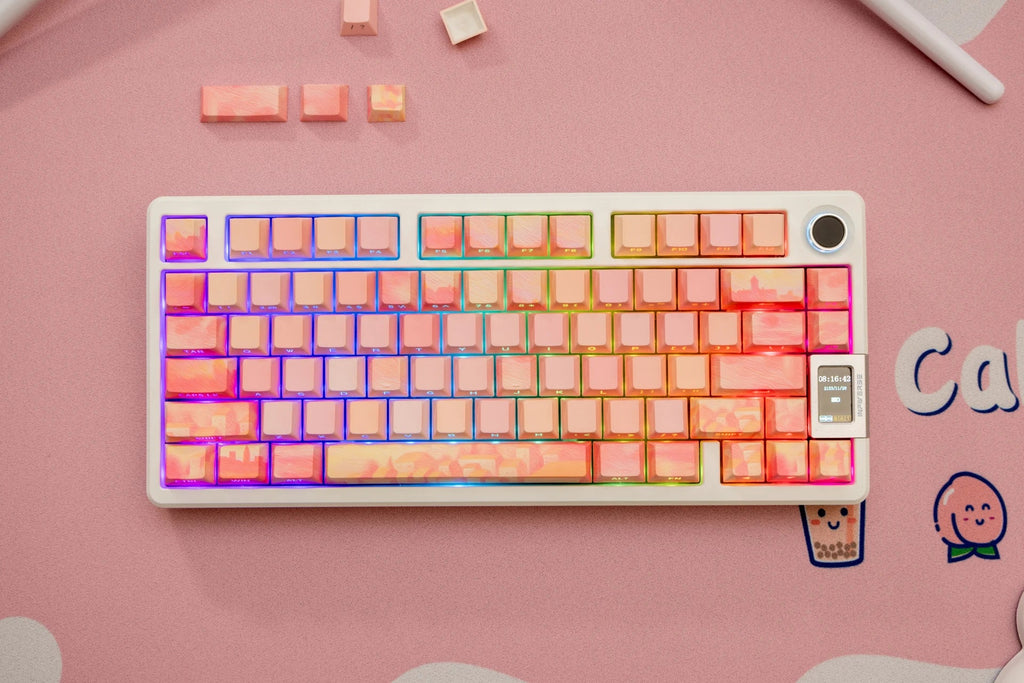PIIFOX PBT OEM Profile Keycaps Thermal Sublimation 130 Keys Pink Thing Oil Painting Theme Transparent Translucent Side Engraving
