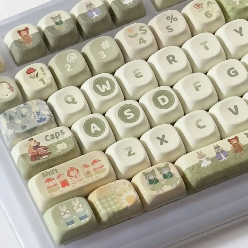 140Key Green Small Animal Rabbit Keycap Complete Set Of Cherry Xoa Pbt Sublimation Mechanical Key Cartoon Cute Milk Green Keycap