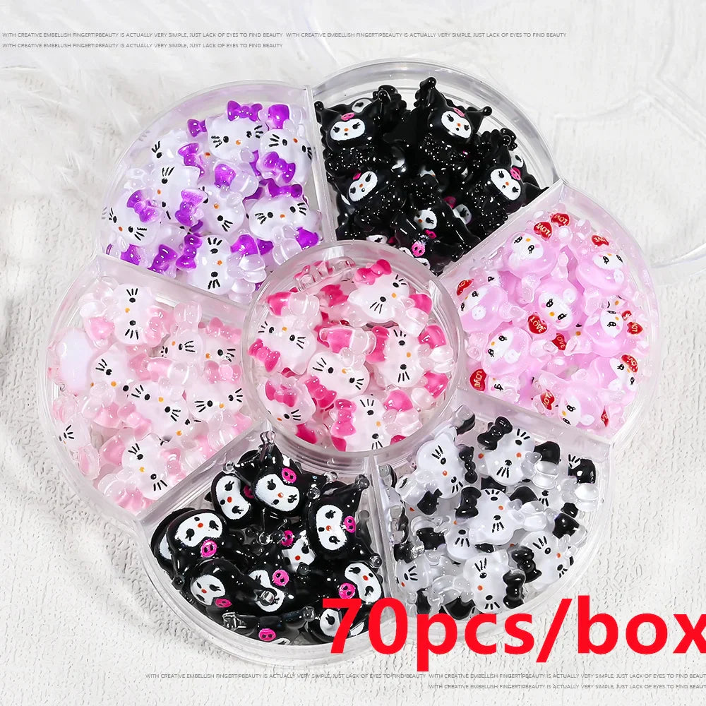 35/50/70/240pcs Cute Sanrio Nail Art Jewelry Decoration Kawaii Hello Kitty Kuromi Rhinestone Charms For Nail Y2K Manicure Crafts