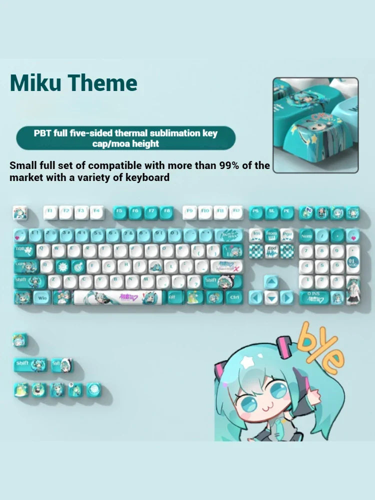 120key Miku Anime Theme Keycap MOA Hight PBT Heat Sublimation Personality Creative Customization Mechanical keyboard Keycap