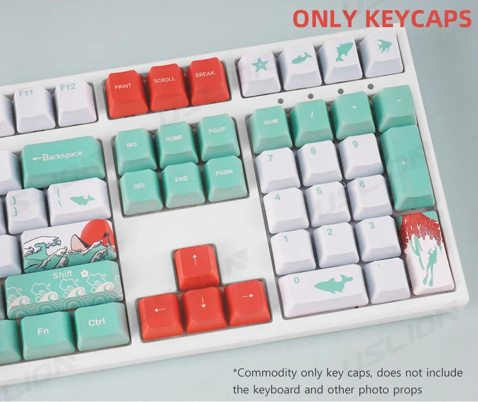 108 Keys OEM Profile Keycaps Coral Sea Theme PBT Five-side DYE Sublimation Key Caps for Gaming Mechanical Keyboard MX Switches