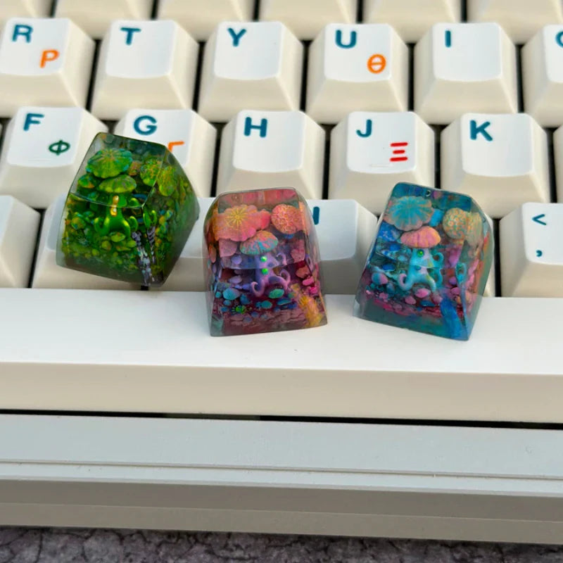 Creative Mushroom World Keycaps Resin SA Height Mechanical Keyboard Accessory Personalized Translucent Custom ESC Keys Gifts