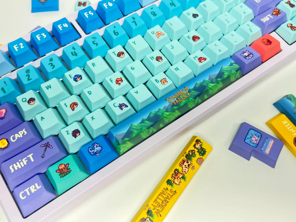 Stardew Valley Theme Keycaps Set PBT Sublimation Cherry Profile Keycaps for Mechanical Keyboard Pixel Valley Custom Key Caps