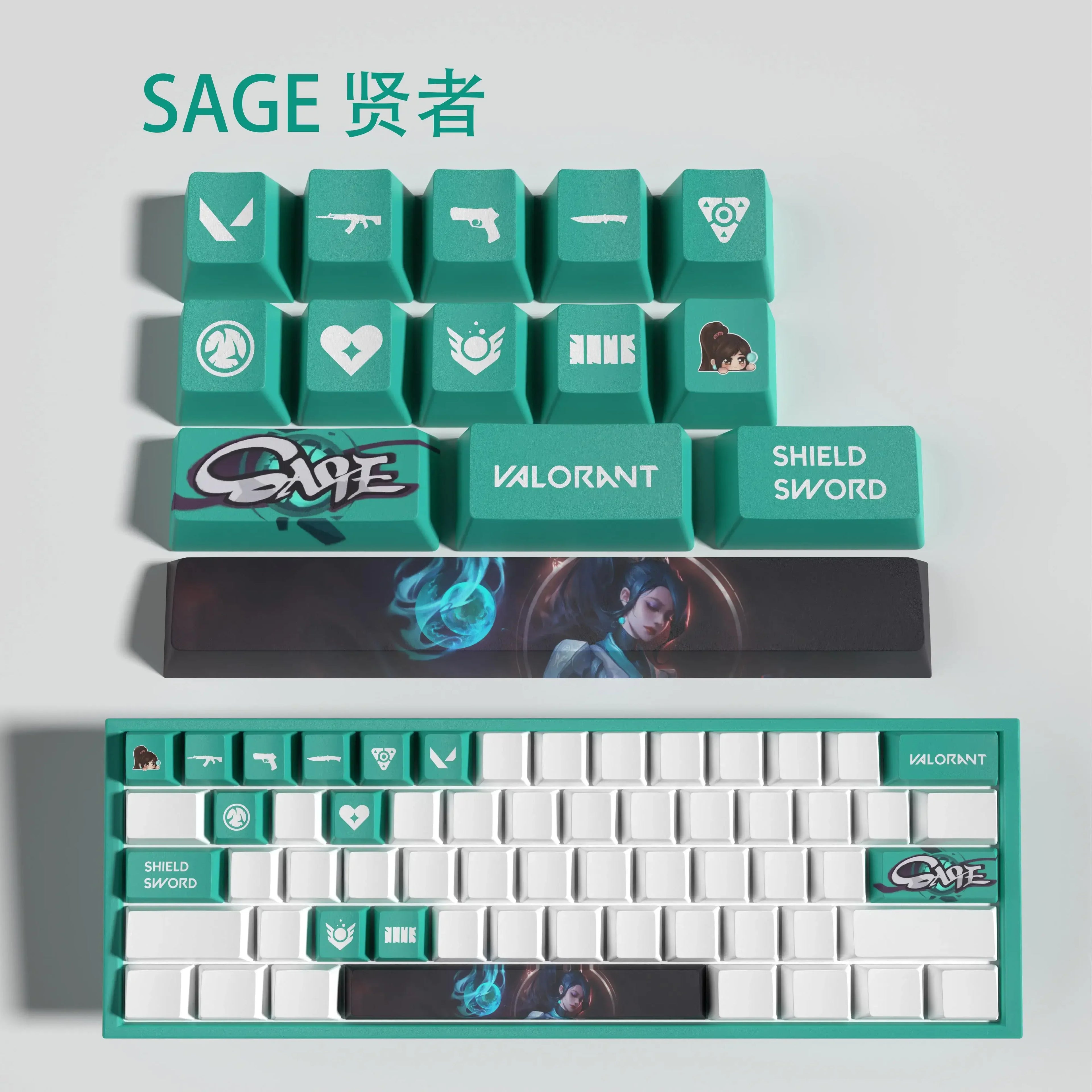 Valorant Keycap PBT OEM 10/14/29/108 Key Sage Artisan Keycap Set Custom Gamer Keyboard Accessories Mechanical Keyboard Gifts