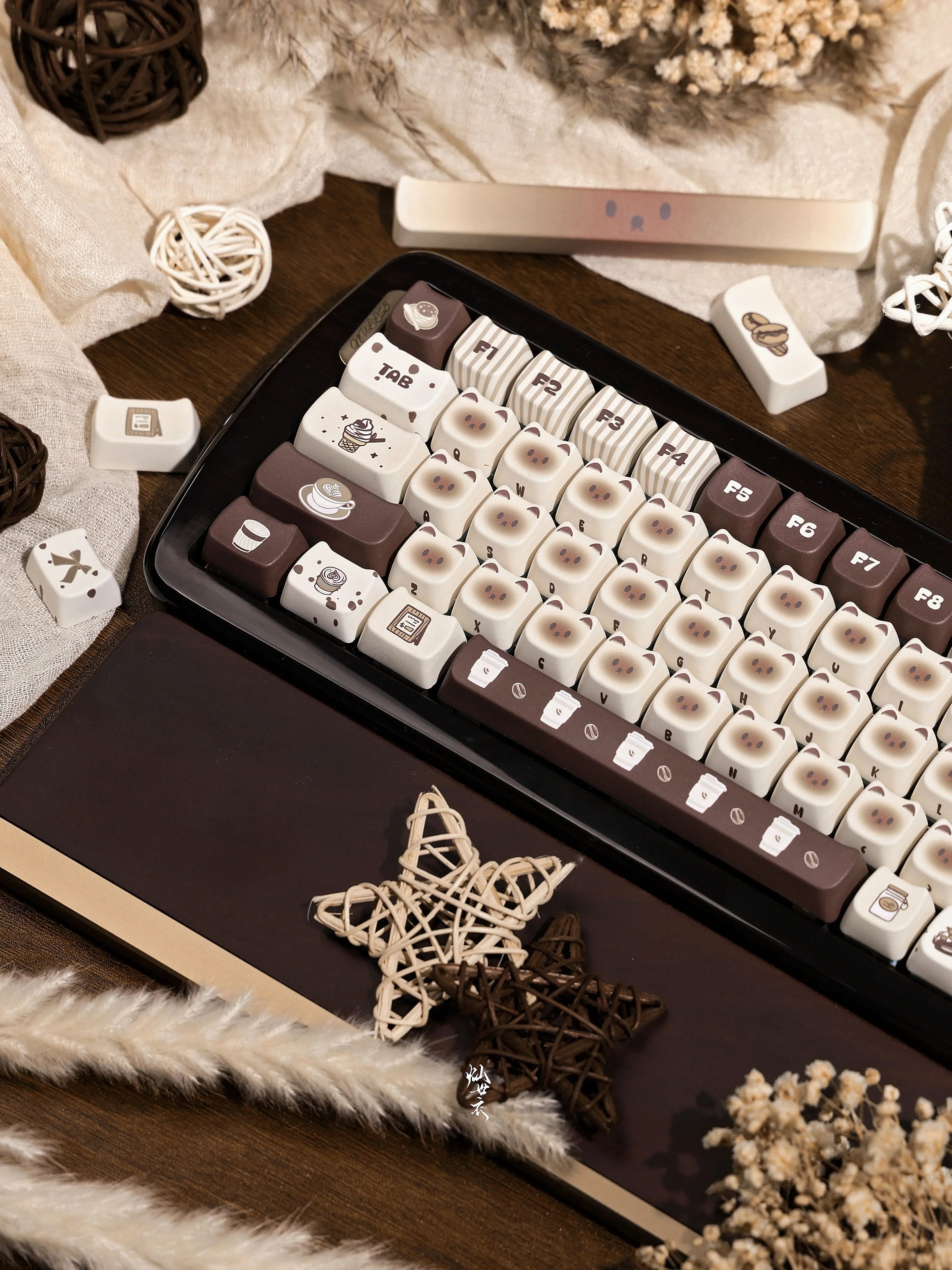 Siamese Cat Keycap Cute Mao Cherry Pbt Cafe Cat Head Cat Ears White Coffee Color 146/133Keys 2.25/2.75U Alice Layout Keycaps