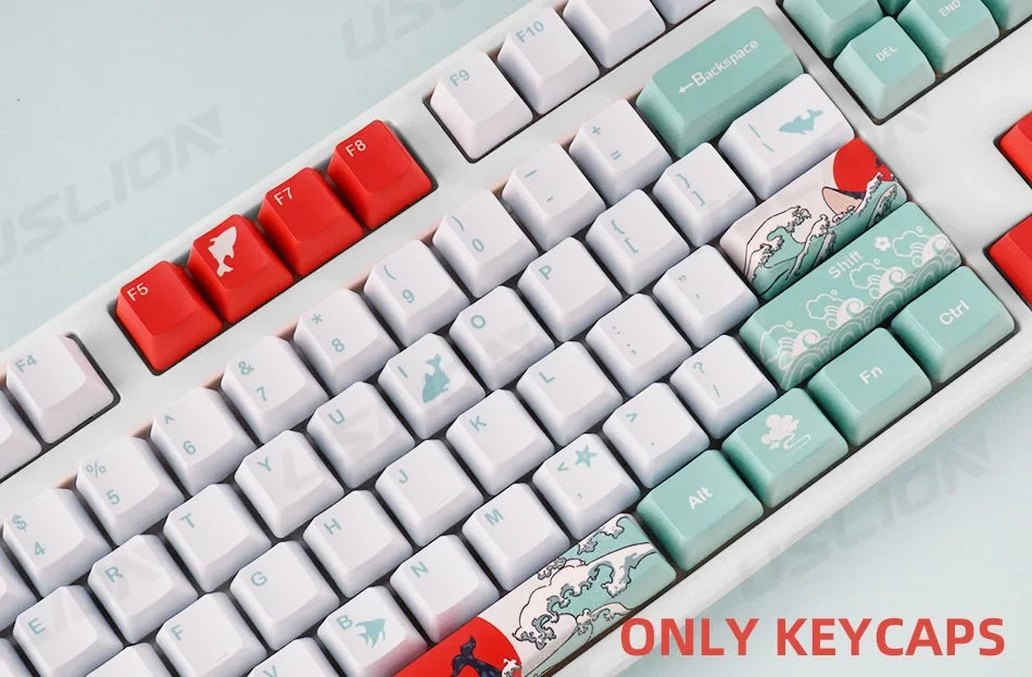 108 Keys OEM Profile Keycaps Coral Sea Theme PBT Five-side DYE Sublimation Key Caps for Gaming Mechanical Keyboard MX Switches