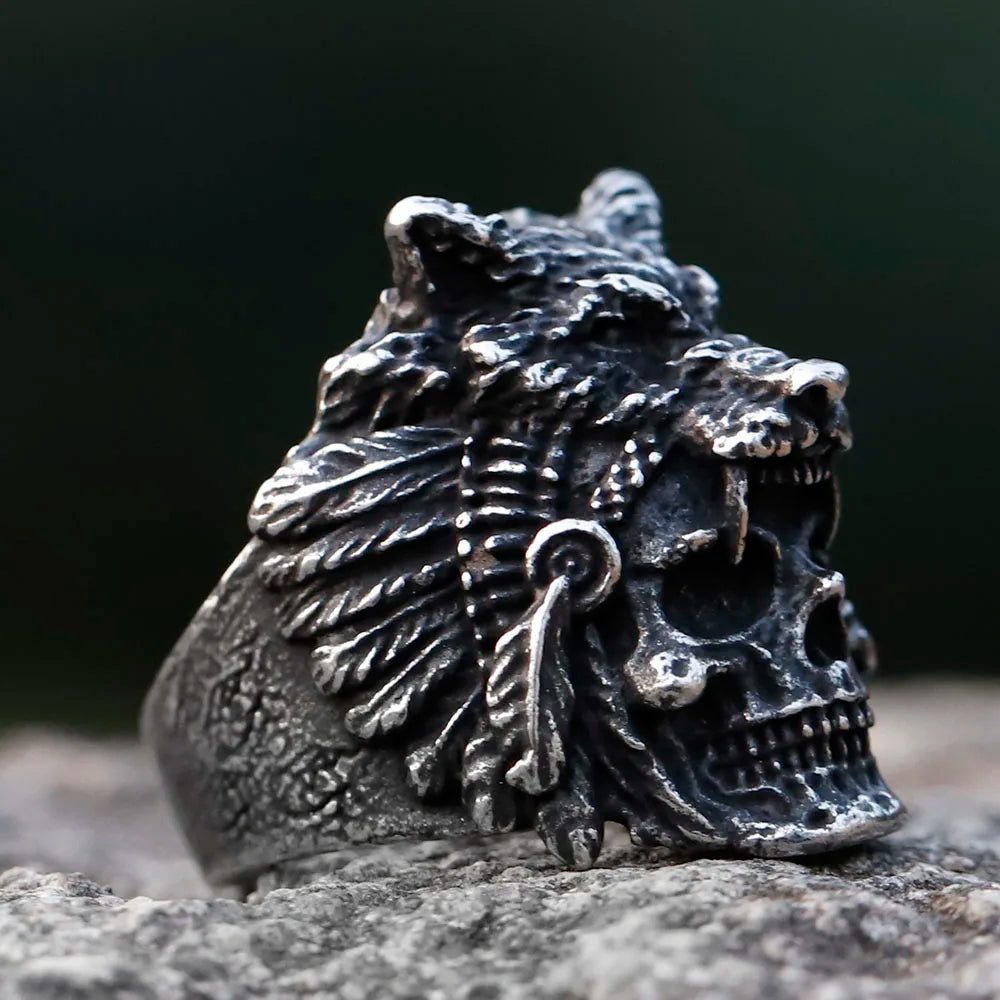 2023 new New Design vintage Stainless Steel skull and Wolf Head viking Ring For Men Special Design fashion punk Jewelry