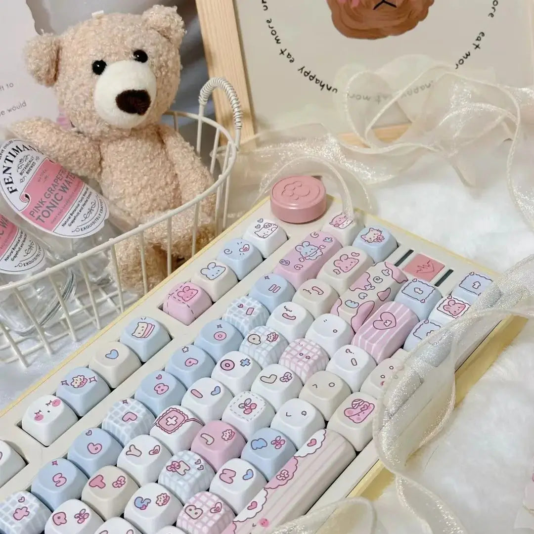 123 Keys ROA Profile Keycap customization Gift Cute rabbit PBT Keycaps Cute Key Cap Dye-Sub Mechanical Keyboard Keycap MX Switch