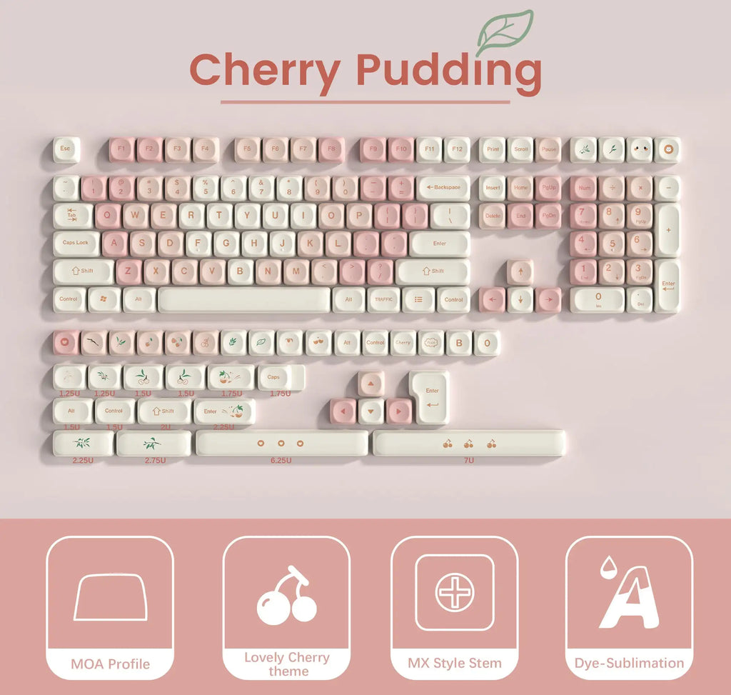 143 Keys Pink Cherry MOA Profile PBT Keycaps Dye Sub Customs  Key caps for 61/87/104 Cherry MX Switch Gaming Mechanical Keyboard