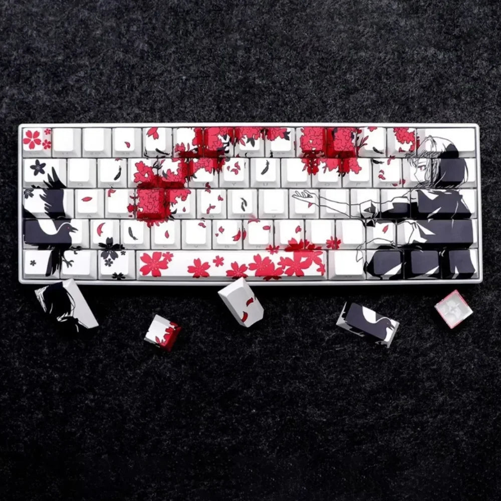 135 Key Side Engraved Transparent Sakura Girl Key Cap PBT for MX Switch HI75 HI8 68 F99 104 64 Wooting Mechanical Keyboard