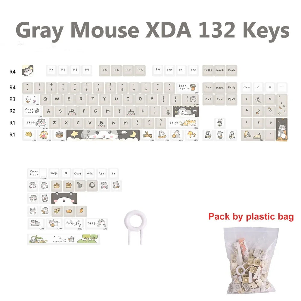 132 keys Cute Mouse Cartoon Theme Keycaps XDA Profile Key caps English for 61/64/68/84/87/96/98/104 Mechanical Keyboard Keycaps