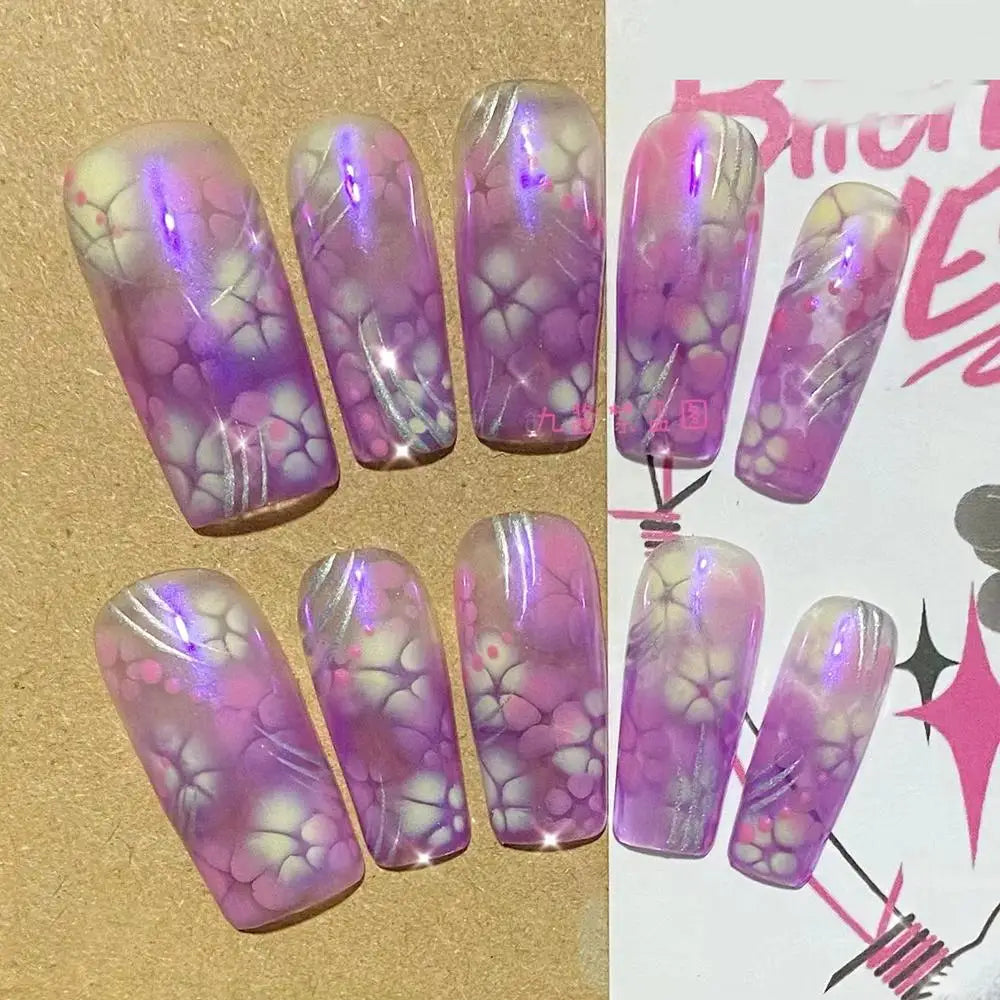 10Pcs Handmade Diy Cartoon Nail Art Hello Kitty Y2K 3D Flower Star Conch Shape Press On Nail Full Coverage Design Girls Gift