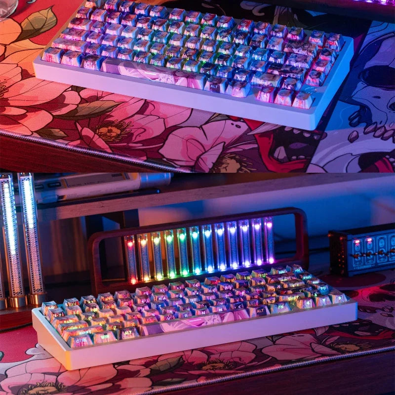 Smiling Album Anime Theme Keycaps Custom PBT Cherry Profile Keycap CuteSide carving Transparent Anime Point Key Caps for Gamers