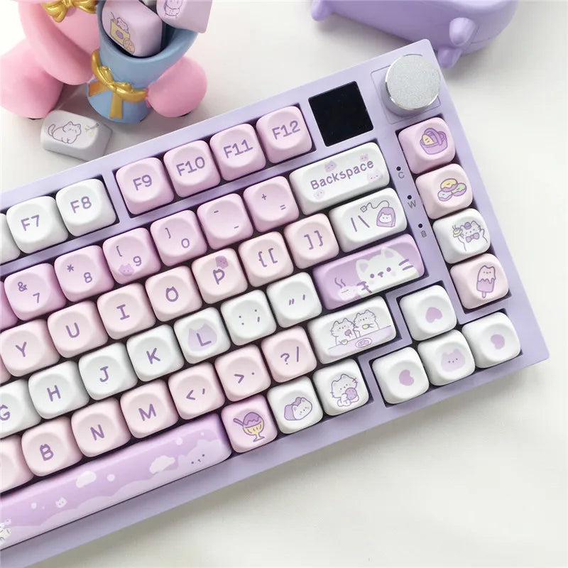 MOA Profile Keyboard Keycaps Custom PBT Cute Cartoon Purple Cat Keycap MX Switches 95 Keys/Set Blue Cute Key Cap for 64 61 87