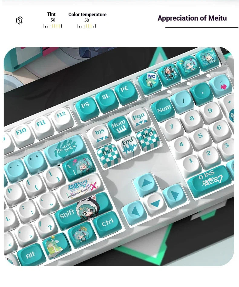 120key Miku Anime Theme Keycap MOA Hight PBT Heat Sublimation Personality Creative Customization Mechanical keyboard Keycap