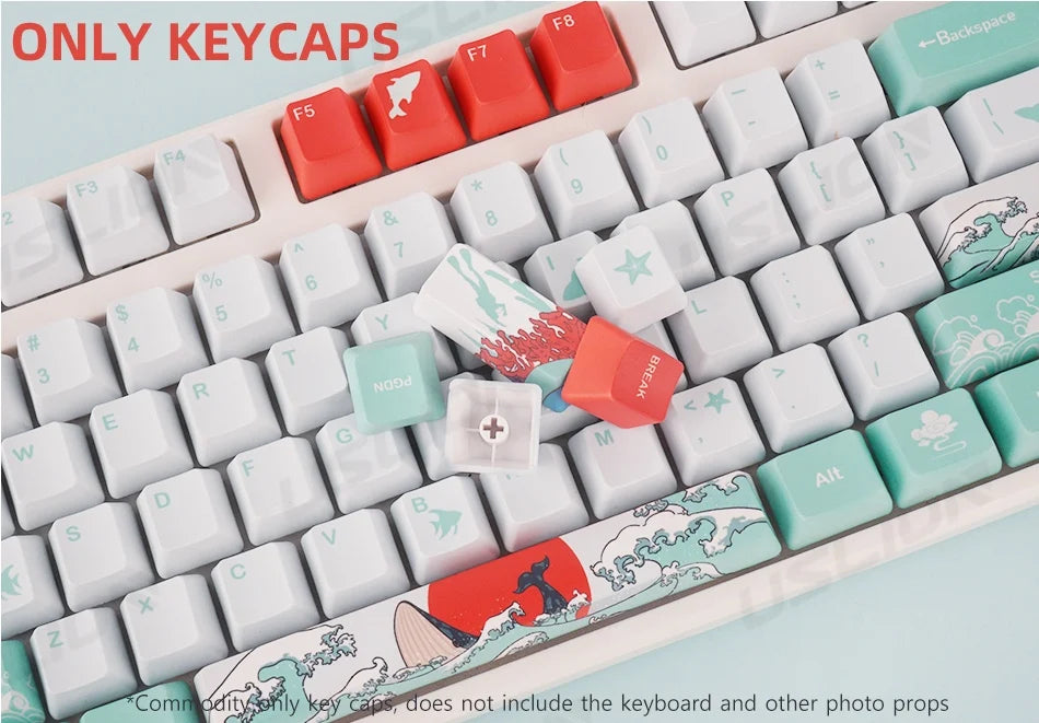 108 Keys OEM Profile Keycaps Coral Sea Theme PBT Five-side DYE Sublimation Key Caps for Gaming Mechanical Keyboard MX Switches