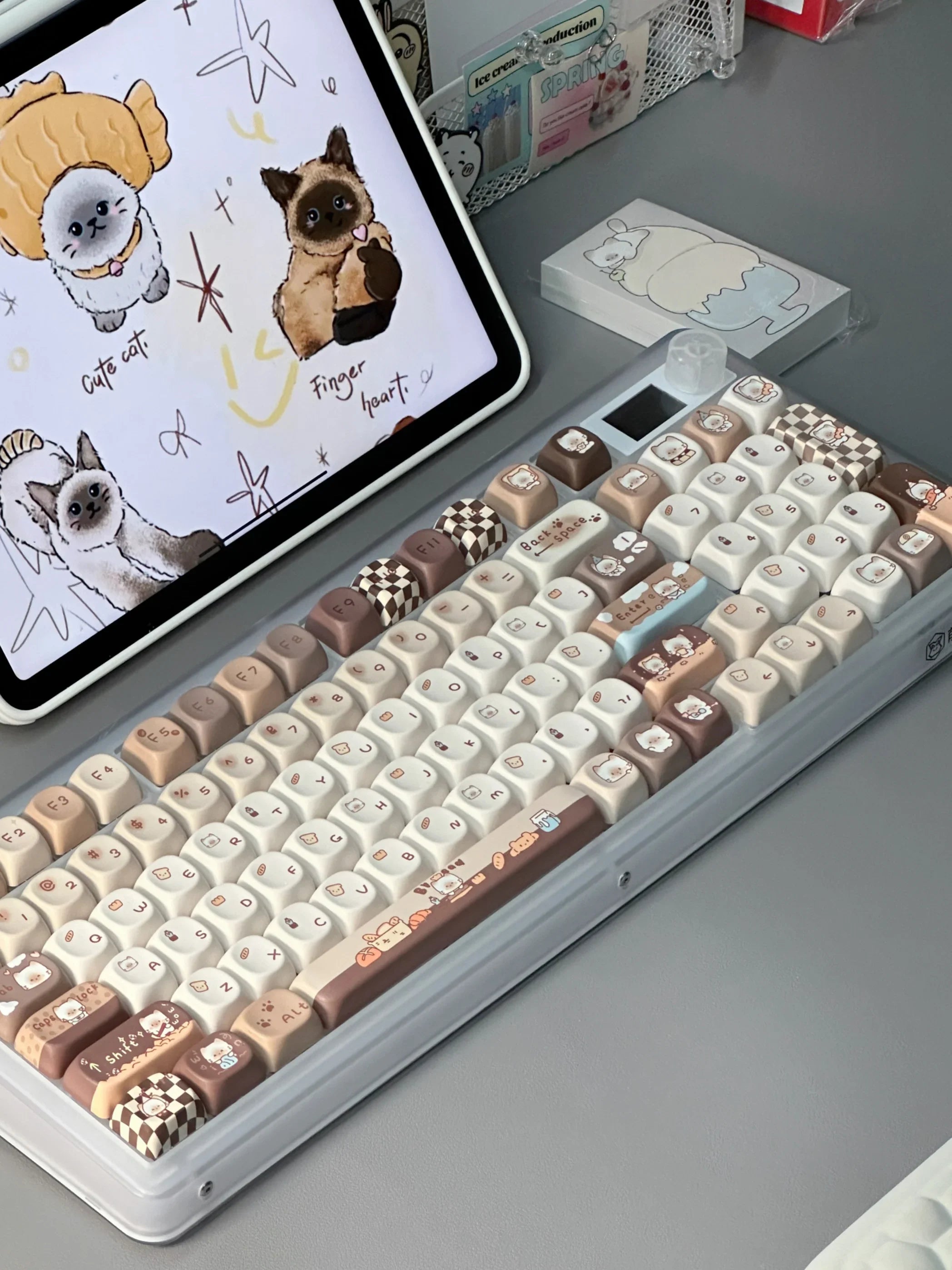 Siamese Cat Bakery Theme Keycap 131 Keys MOA Profile PBT Thermal Sublimation Mechanical Keyboard Accessories Cat Cute Keycaps