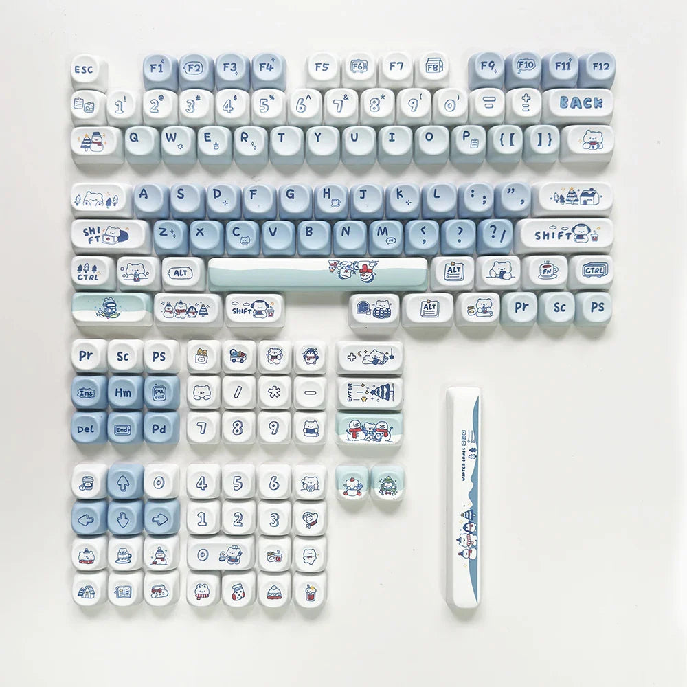 135 Keys MOA Profile Keycaps Winter Bear Theme PBT Keycaps For MX Switch Mechanical keyboard Dye Sublimation Blue White key Caps